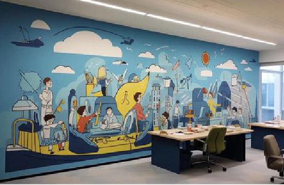  普格办公室墙绘的特点。