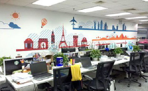  普格教你设计办公室墙绘的方法。